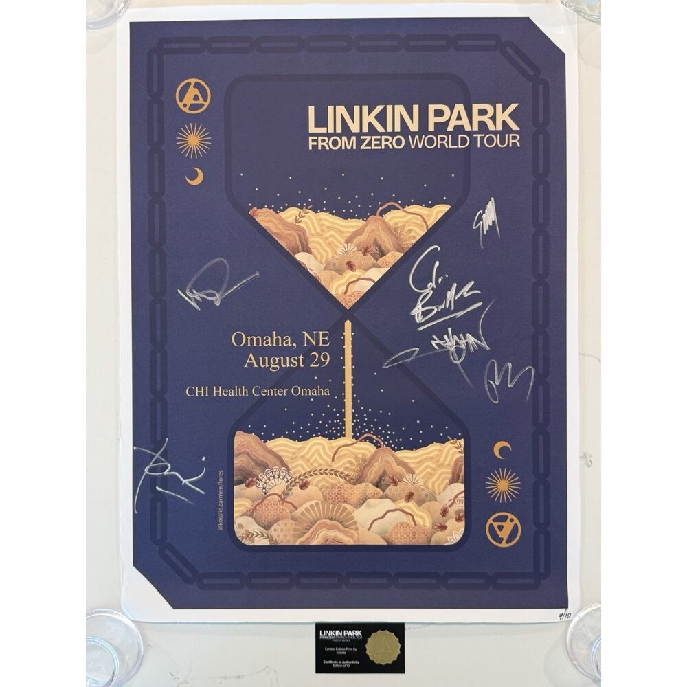 Linkin Park From Zero 4/10 Omaha, NE SIGNED POSTER Entire Band AUTOGRAPH COA